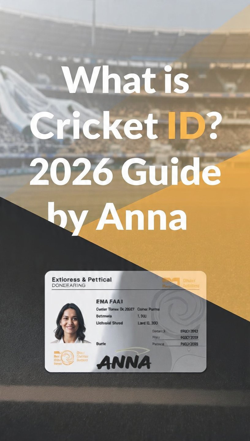 Promotional image asking 'What is Cricket ID?' with a 2026 guide by Anna and a mock ID card in the foreground.